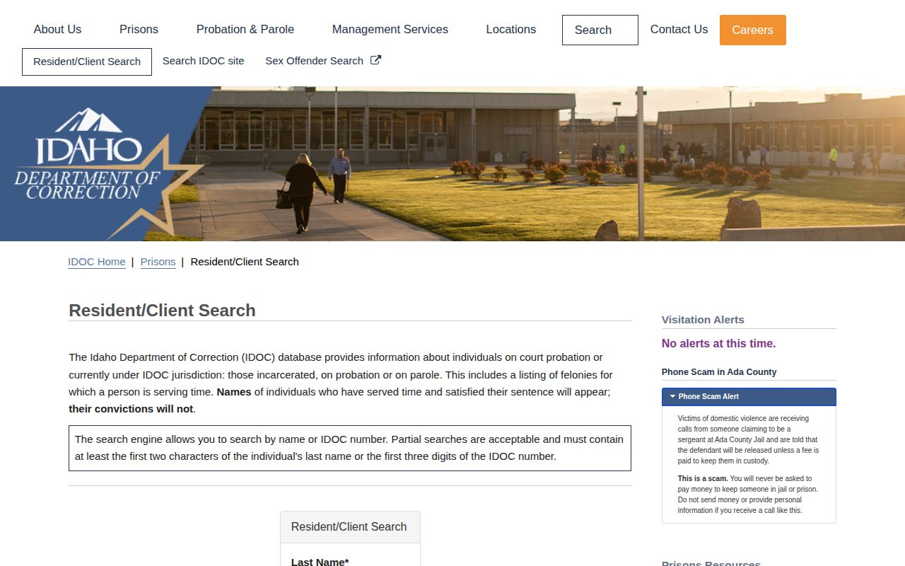 Kootenai County IDOC released inmate search fields