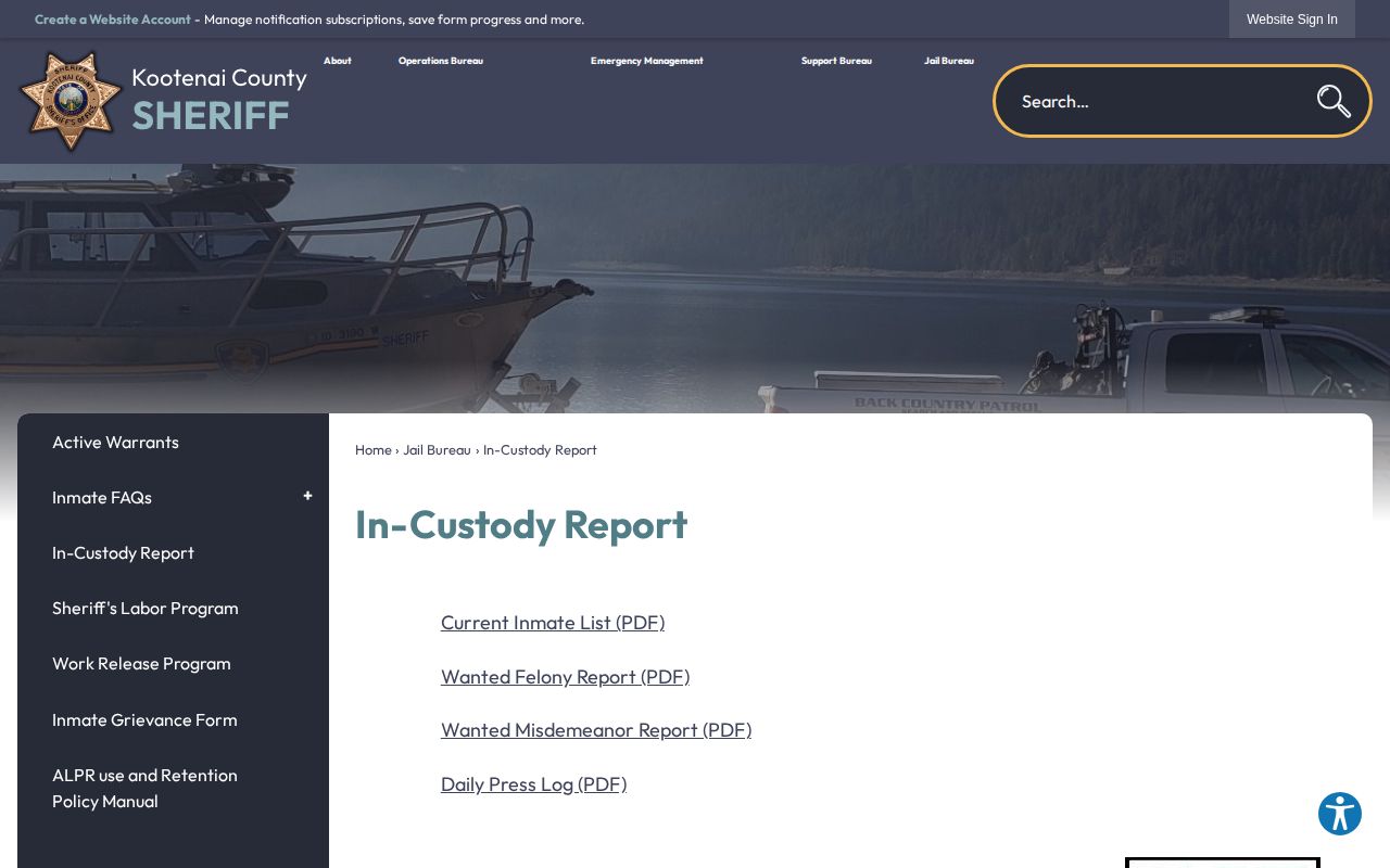 Kootenai County 24-hour release verification routes on the Sheriff inmate page