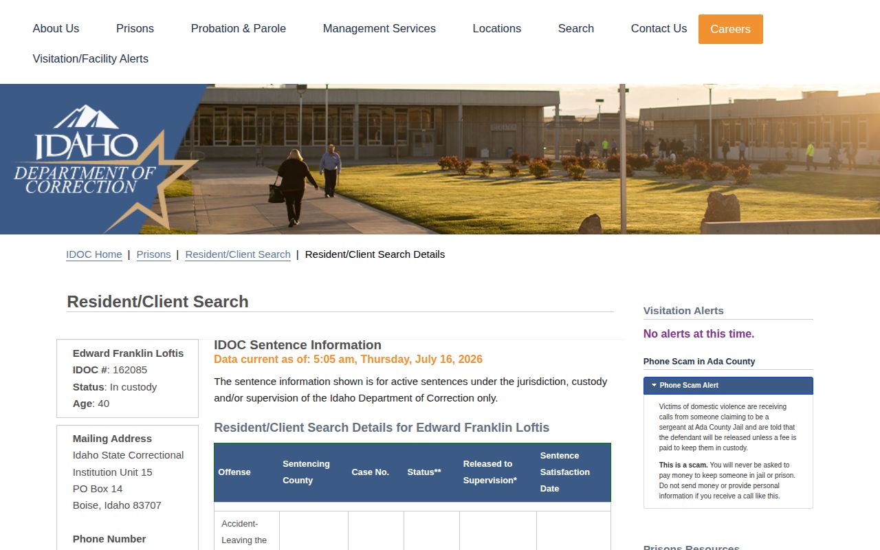 Kootenai County projected release date fields in IDOC record